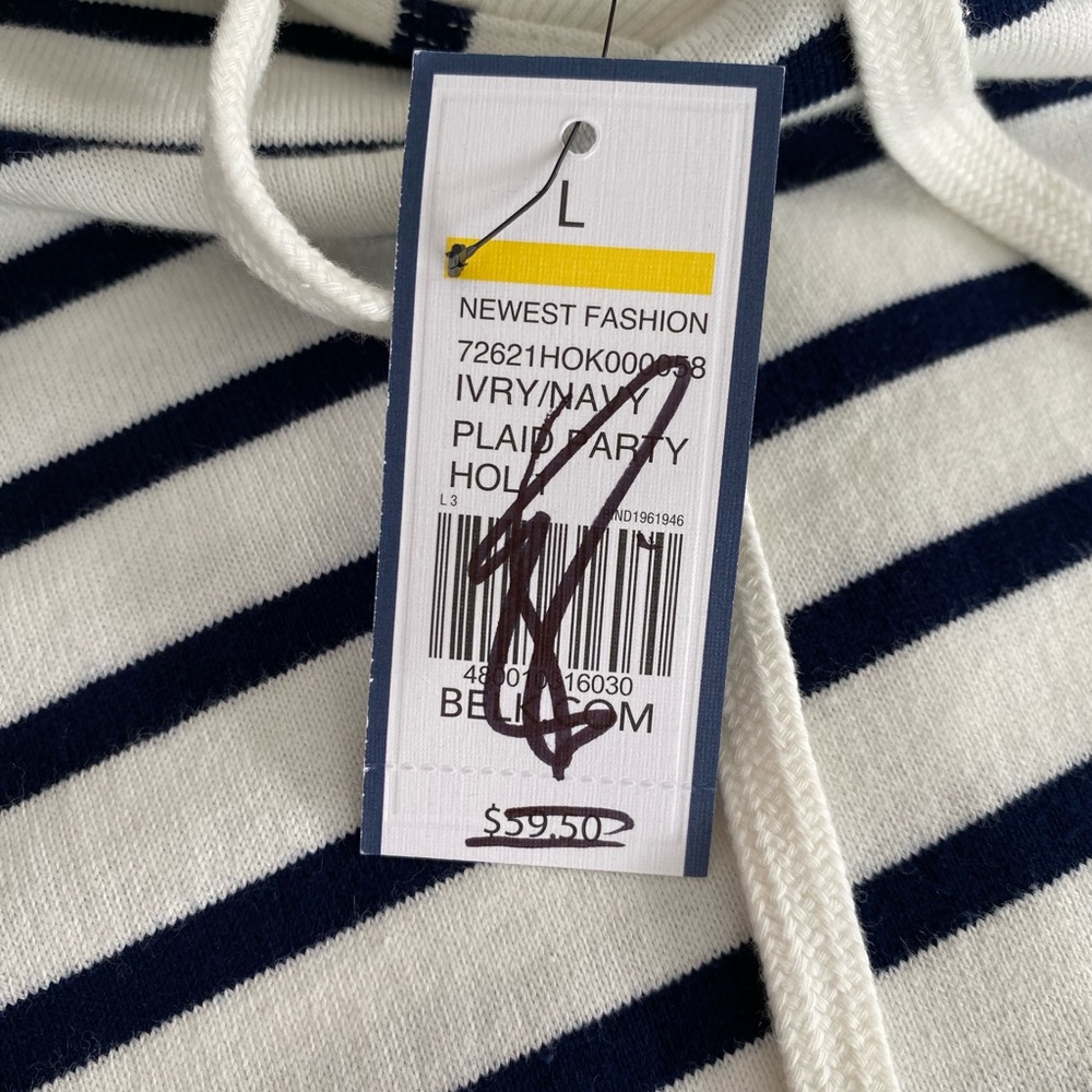 Crown & Ivy Striped Hoodie with Red Plaid Accent size large NWT - Picture 6 of 7